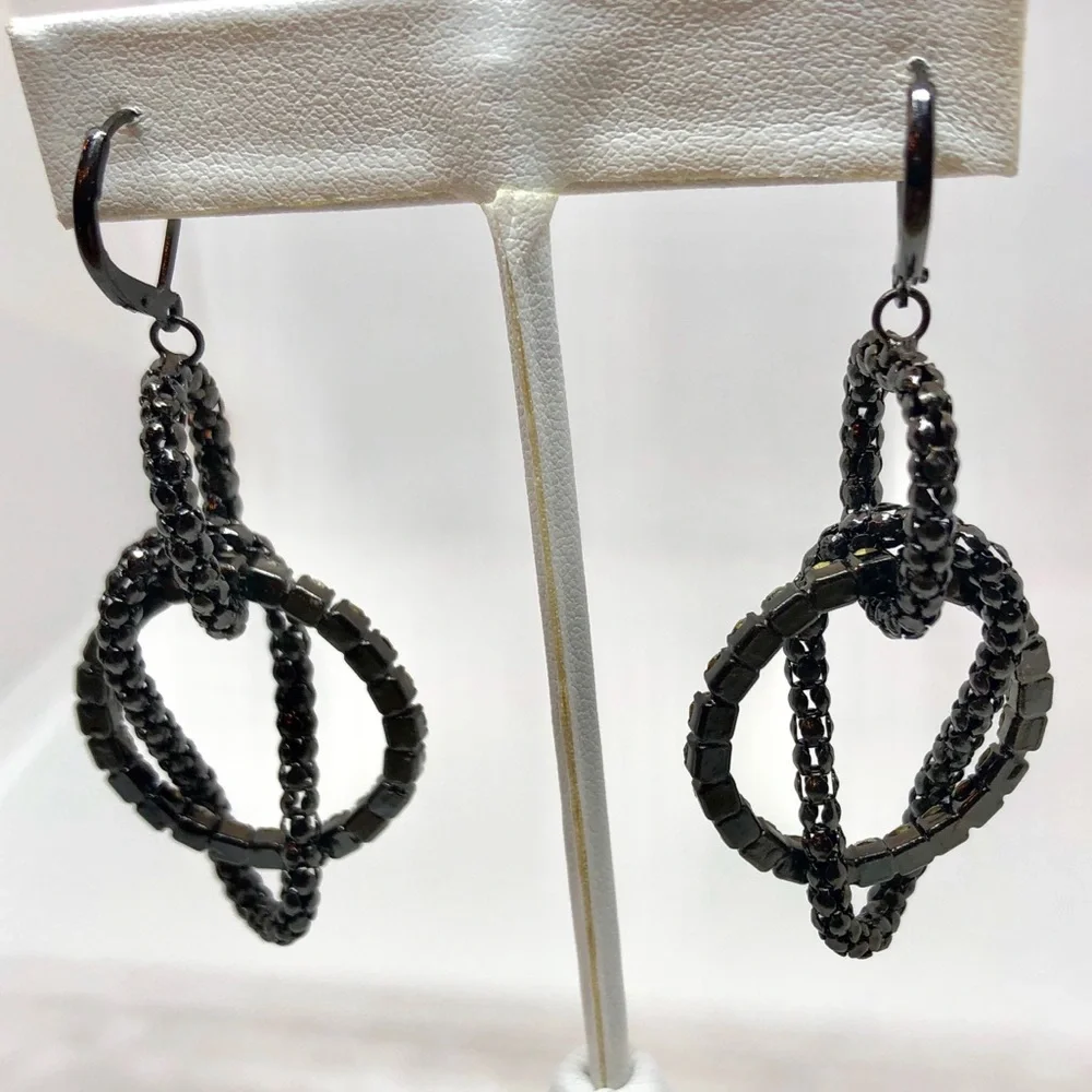 Black and Silver Loop Earrings Mesh Chainmail Rocker Elegant